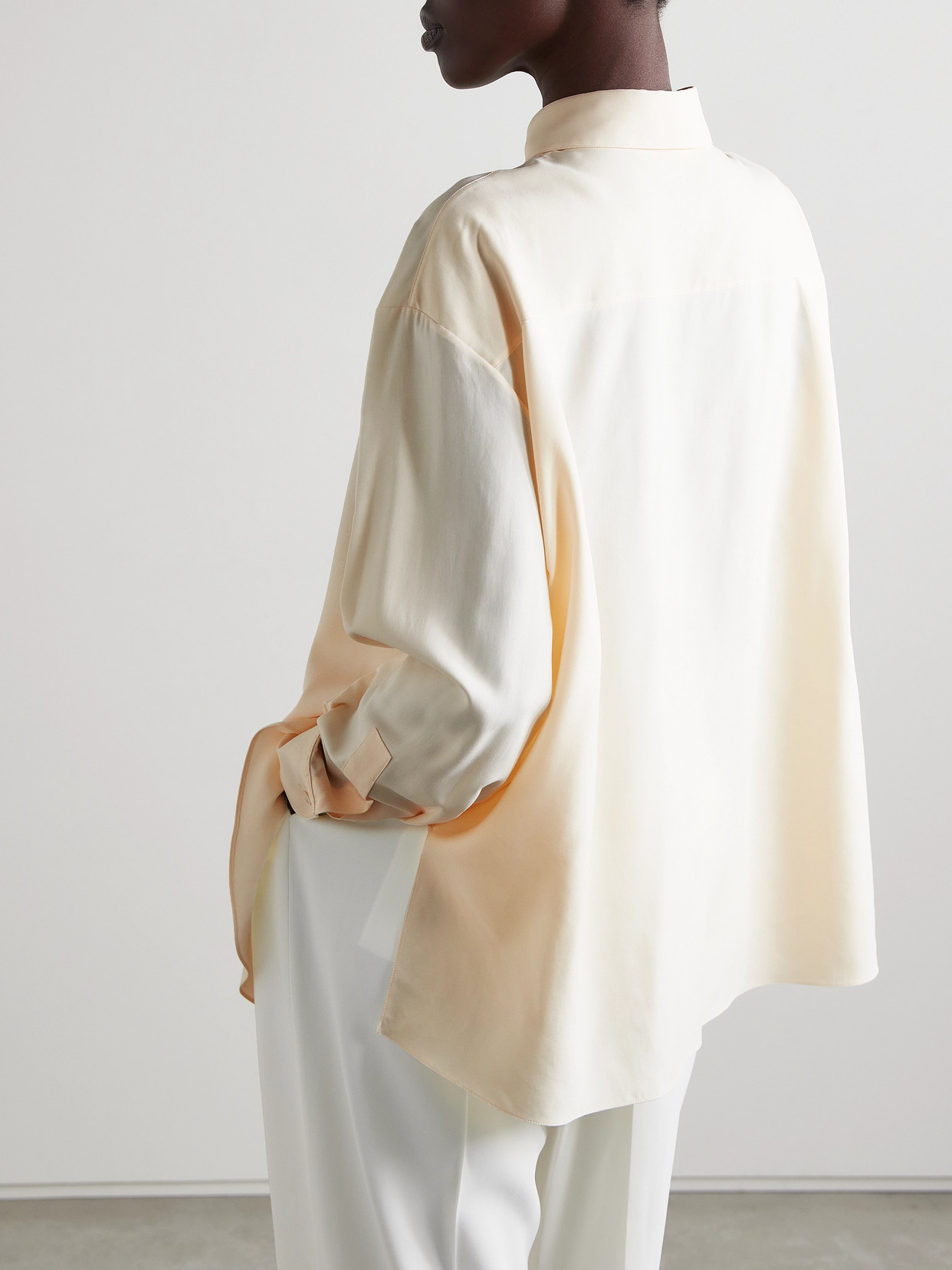 Shop The Row Andra Oversized Silk Shirt In Off-white