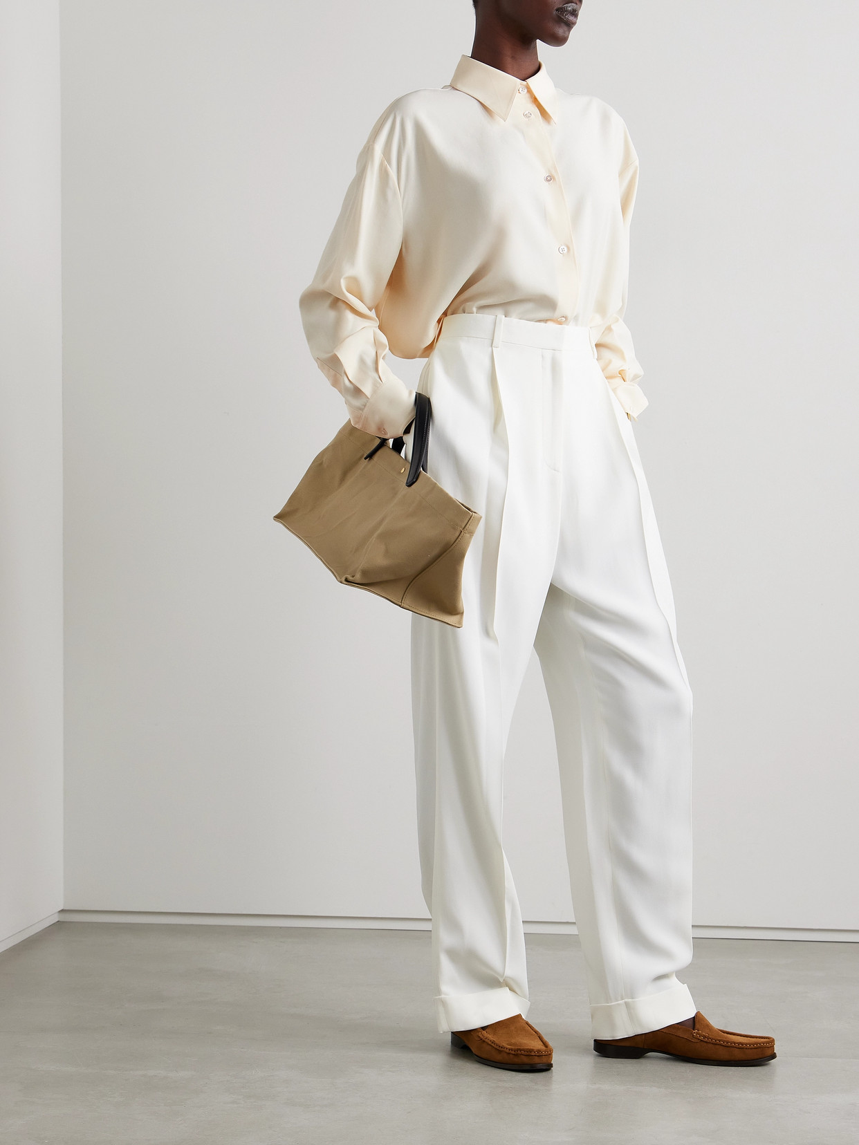 The Row Andra Oversized Silk Shirt In Off-white