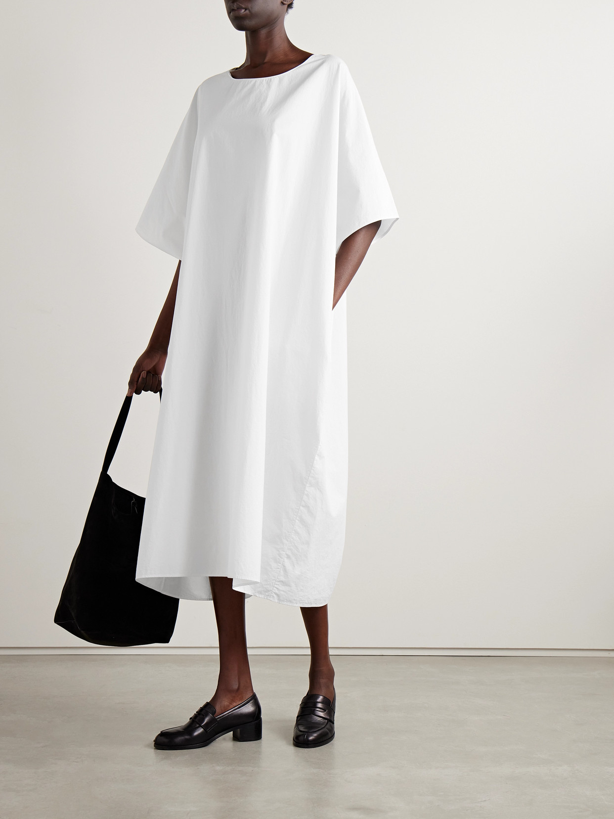 Shop The Row Isora Oversized Cotton-poplin Midi Dress In Off-white