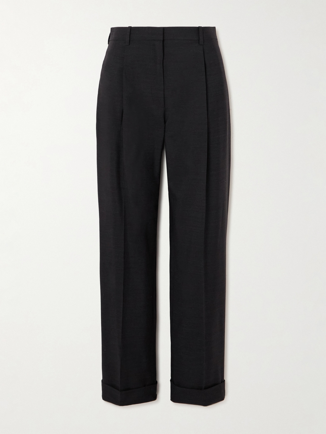 The Row Tor Wide Leg Wool Trousers In Dark Grey Melange