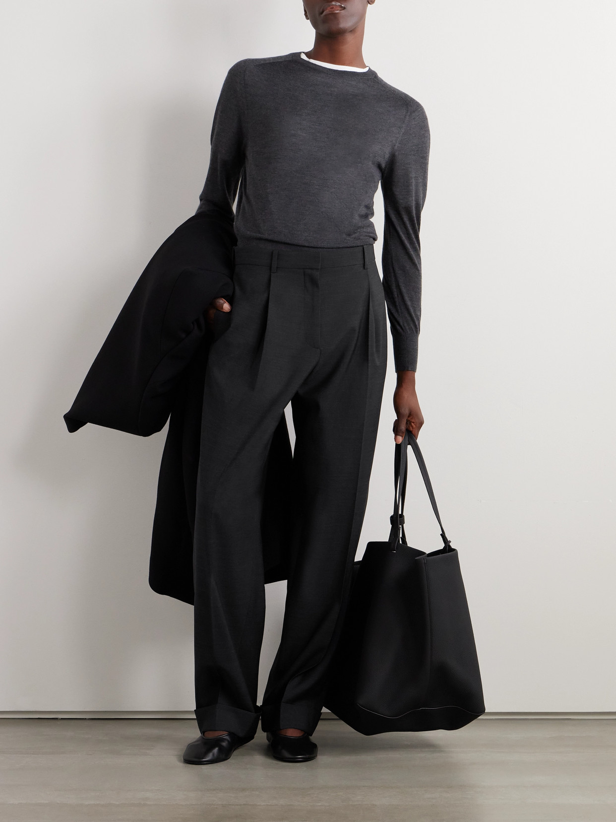 The Row Tor Wide Leg Wool Trousers In Gray