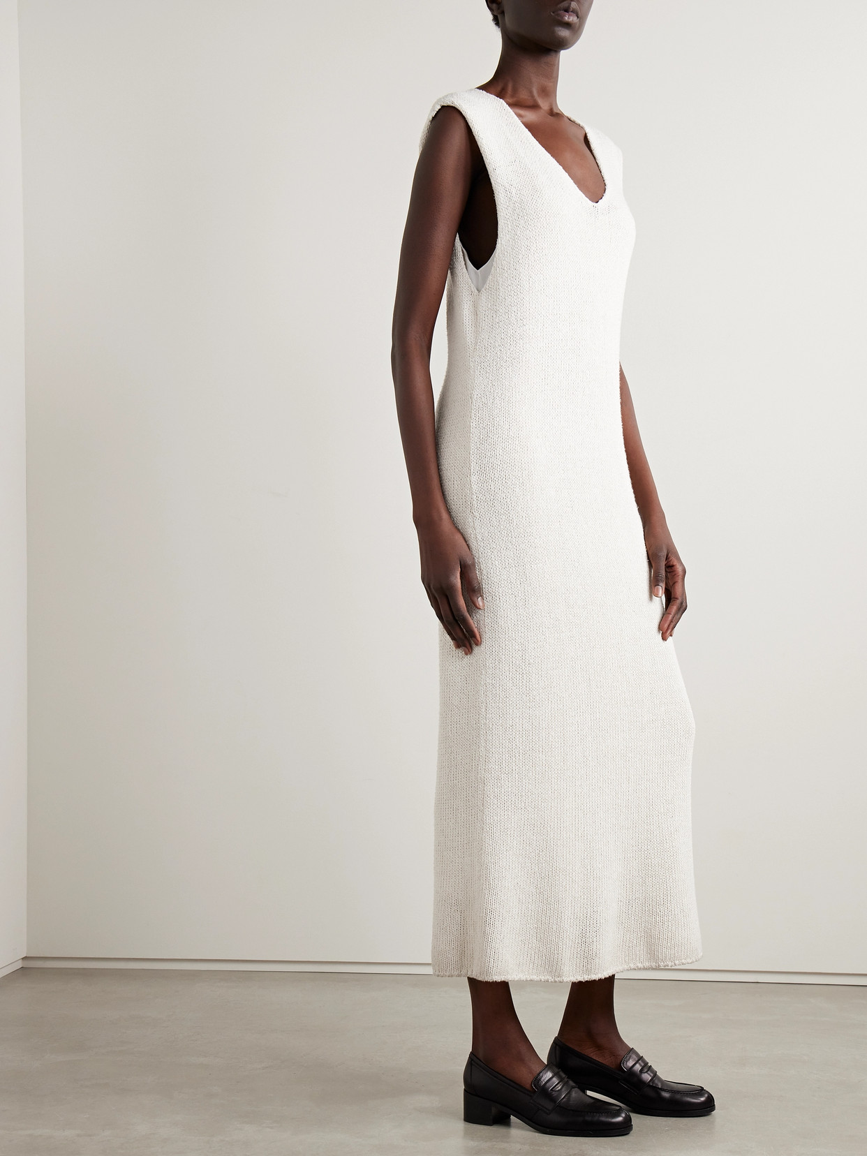 The Row Folosa Open-knit Maxi Silk Dress In White