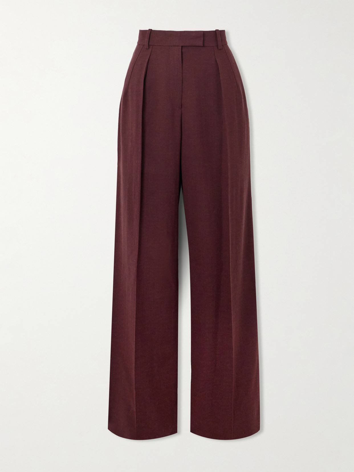 Shop The Row Antone Pleated Wool Wide-leg Pants In Burgundy