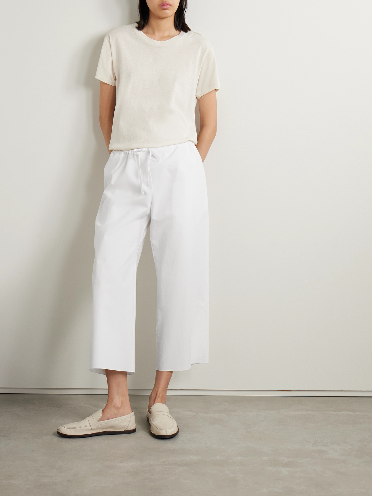 Shop The Row Jubin Cropped Cotton-poplin Wide-leg Pants In Off-white