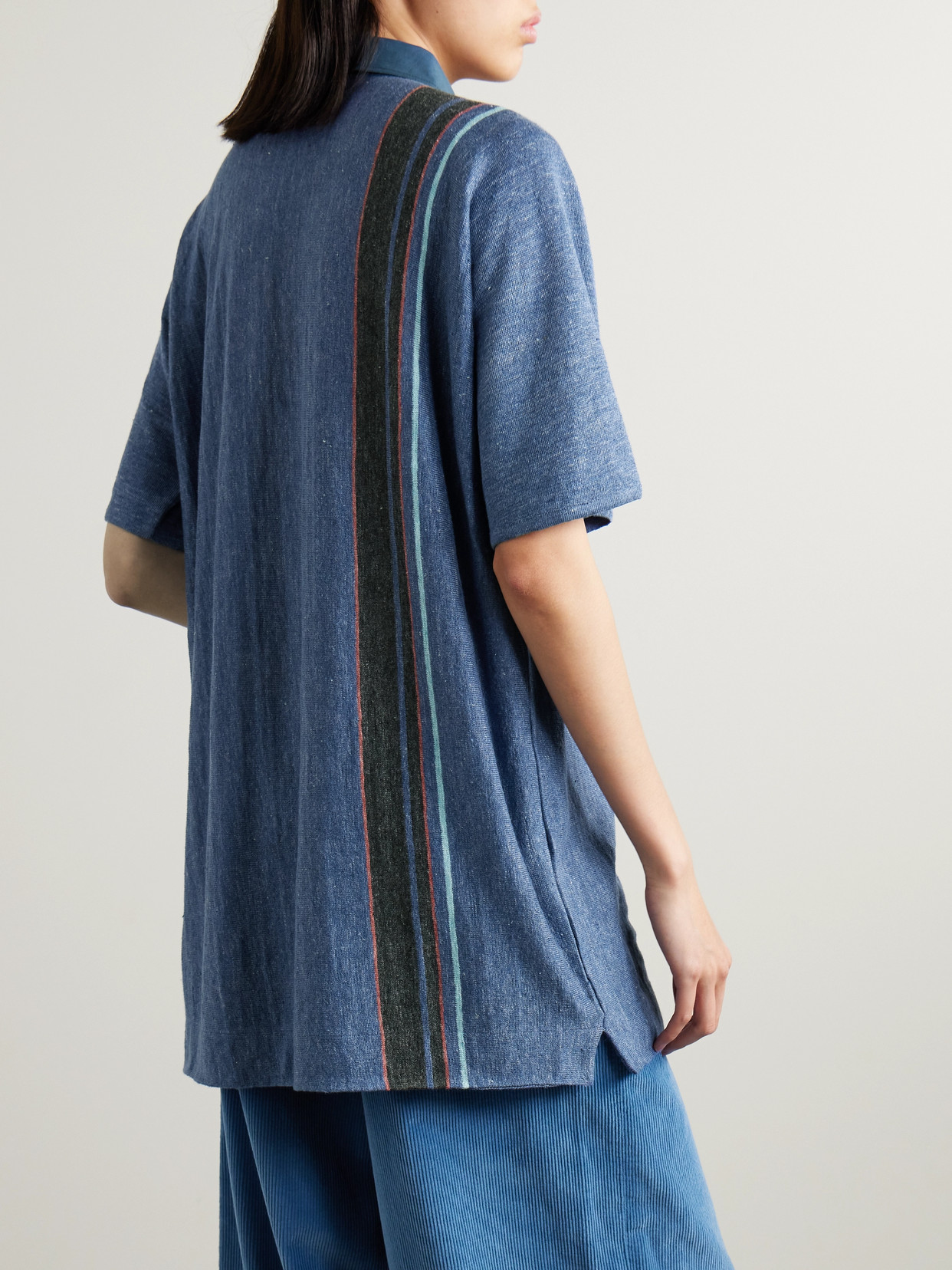 The Row Eddie Oversized Striped Linen Shirt In Blue