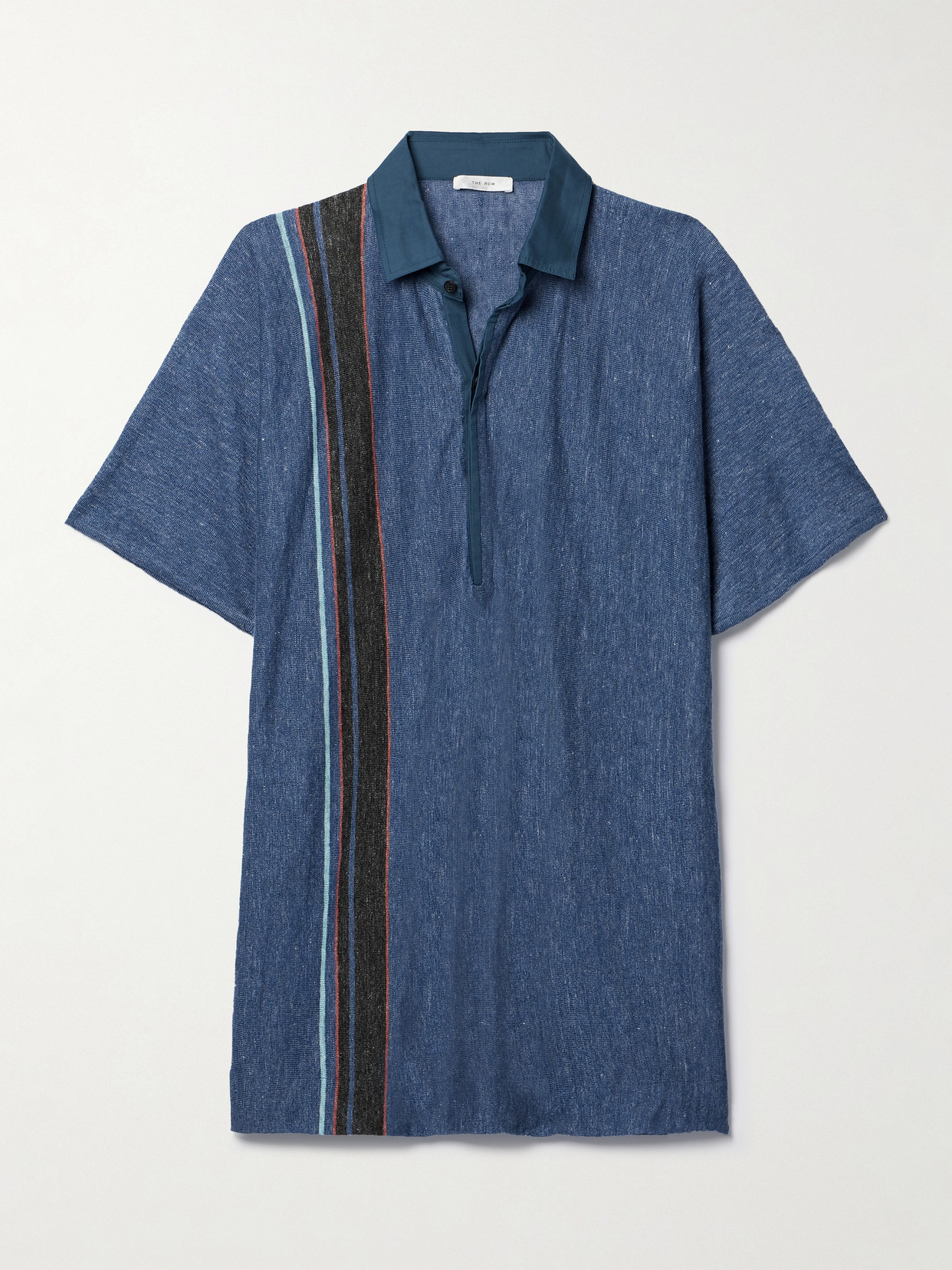 The Row Eddie Oversized Striped Linen Shirt In Blue