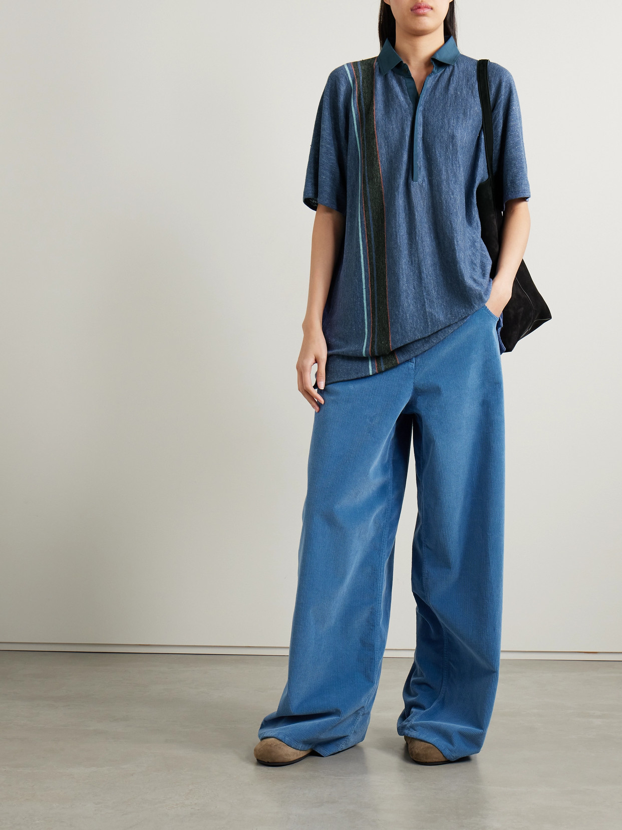 The Row Eddie Oversized Striped Linen Shirt In Blue