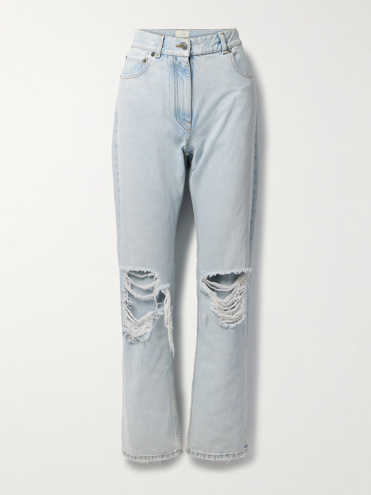 The Row Burty Distressed Midrise Straight Jeans In Blue