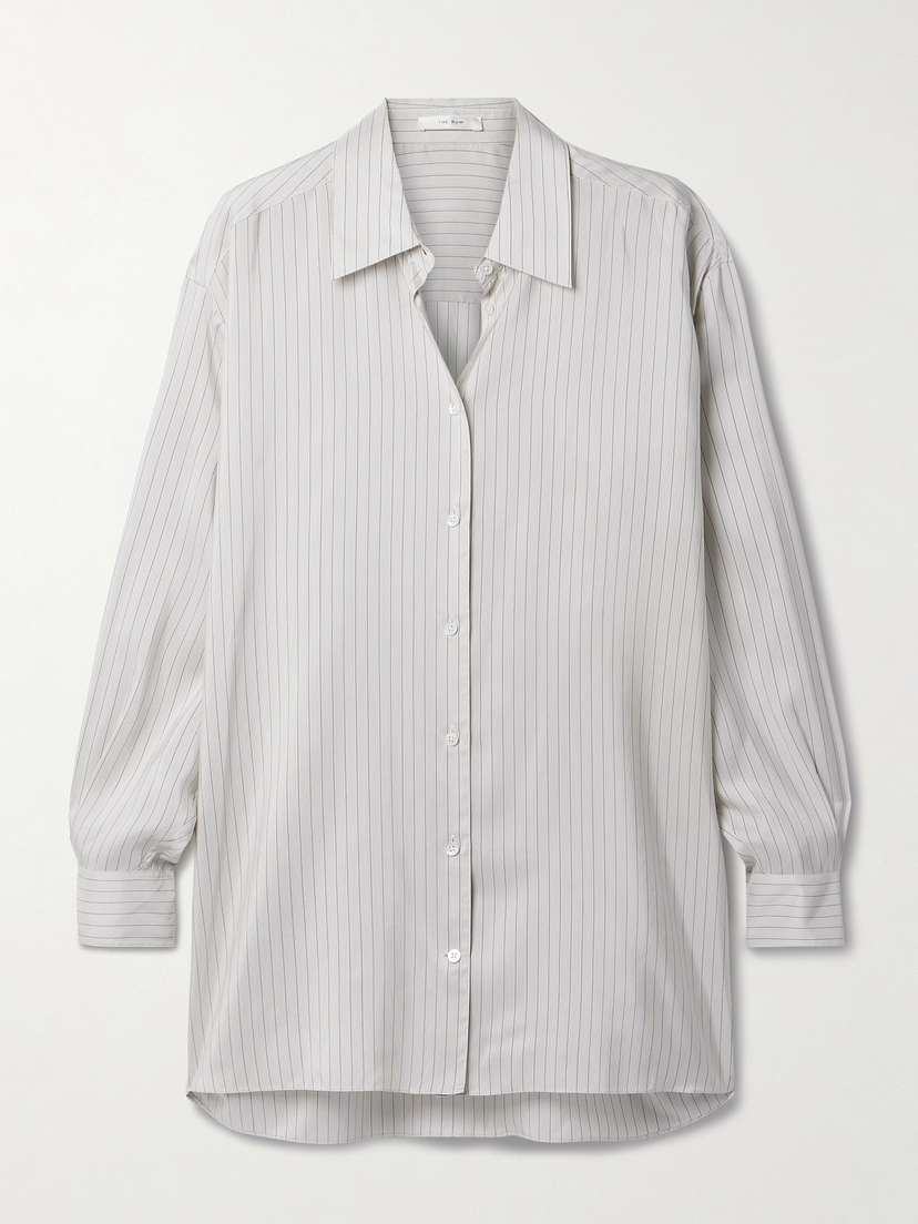 The Row Luka Oversized Striped Silk Shirt - x small