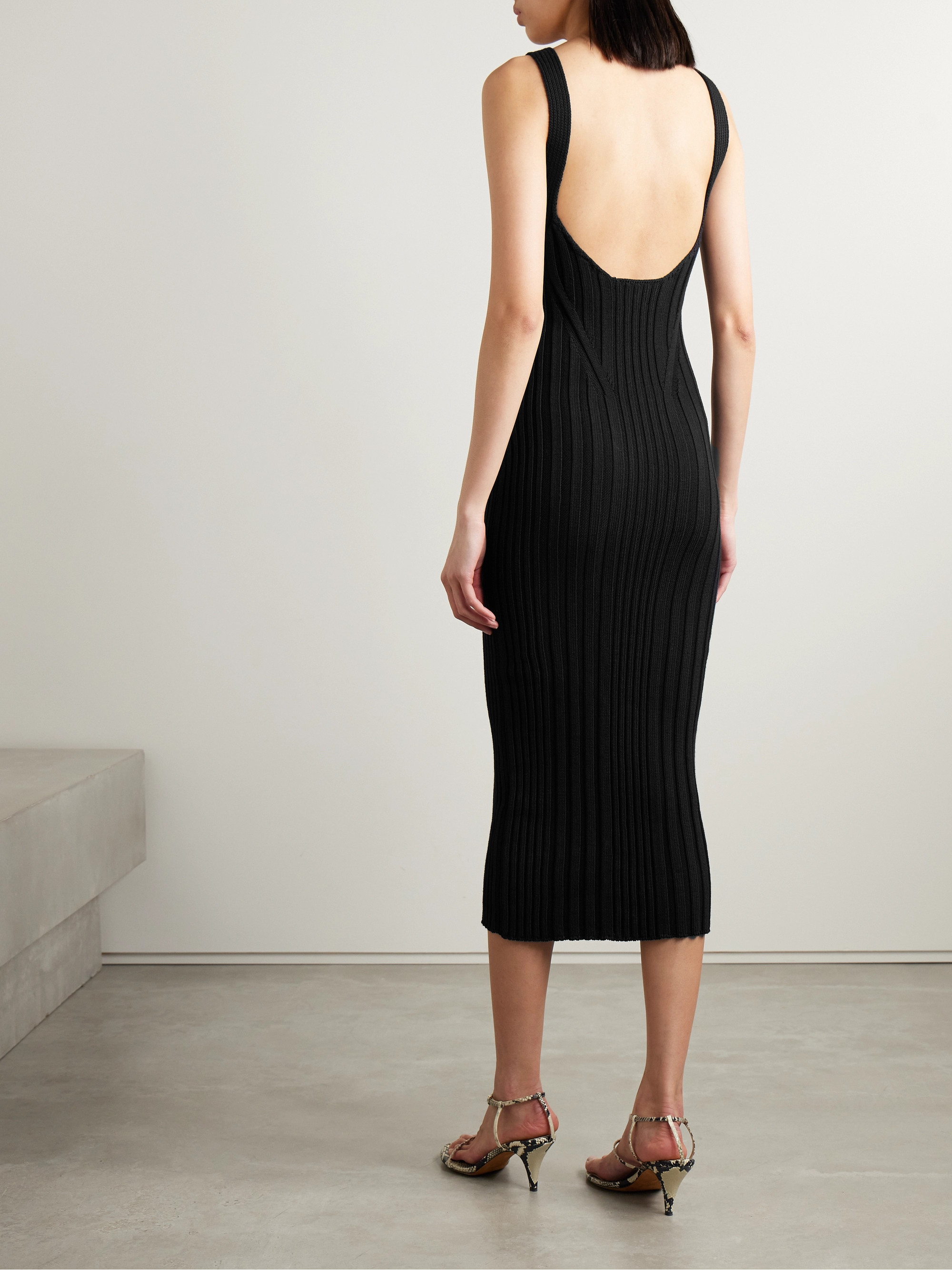 KHAITE Ottilie ribbed cotton-blend midi dress thumbnail
