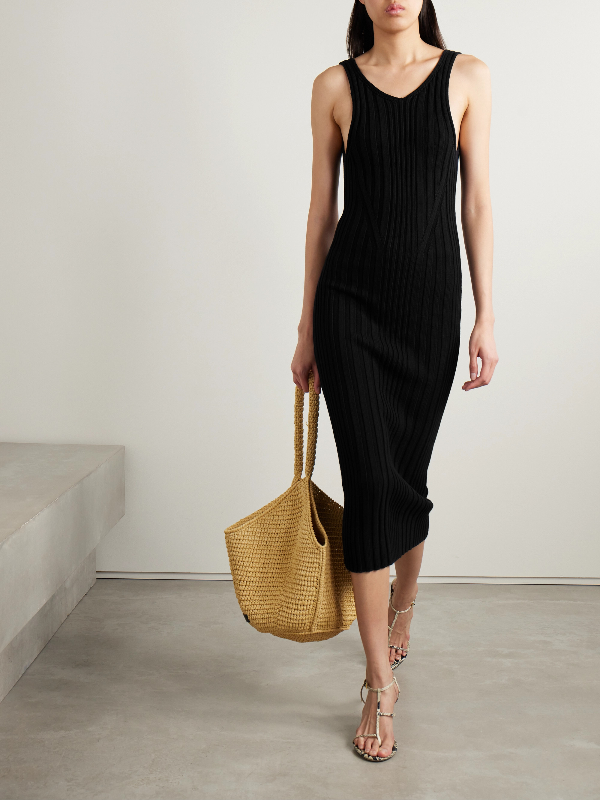 KHAITE Ottilie ribbed cotton-blend midi dress