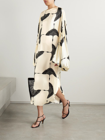 KHAITE Zelma printed satin midi dress