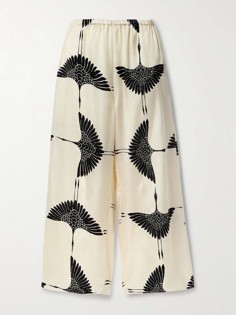 Khaite Mindy Printed Satin Wide-leg Pants - x large