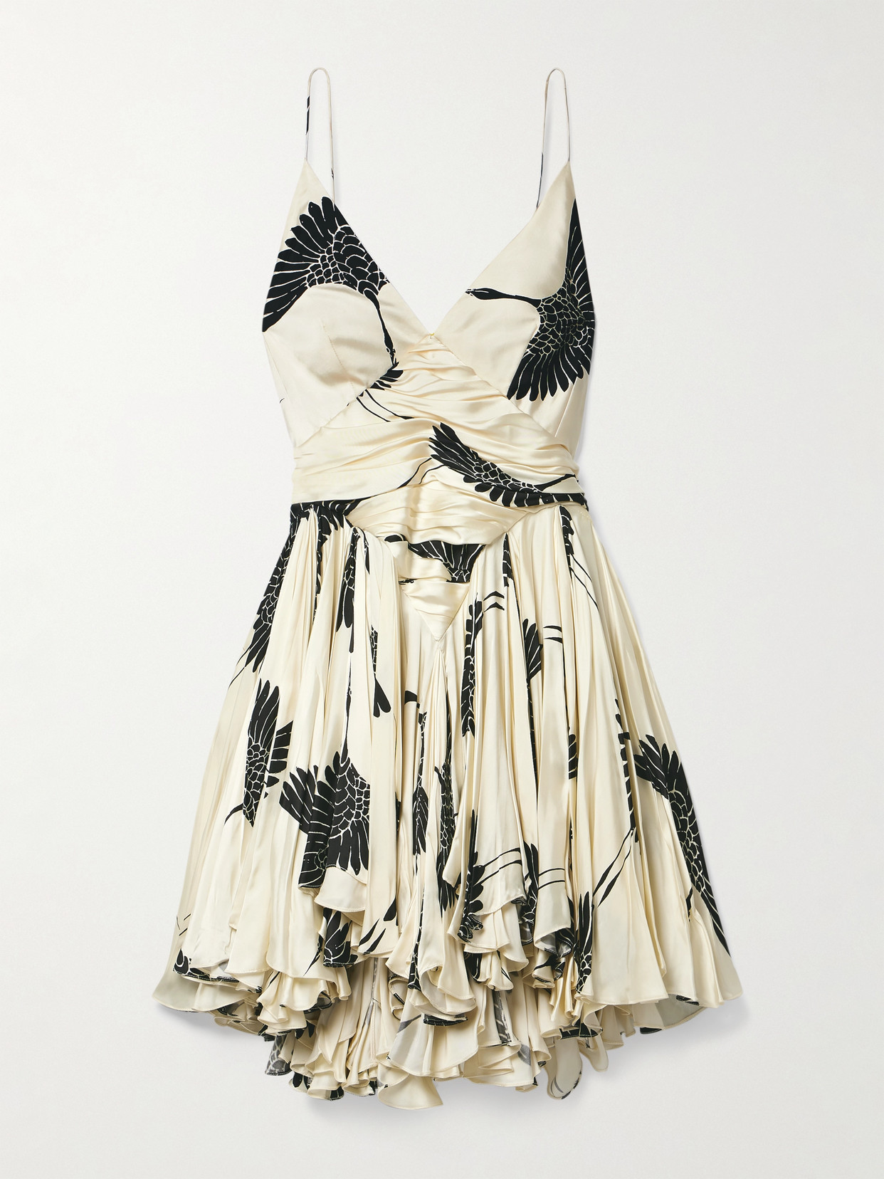 KHAITE - Margot Pleated Printed Satin Mini Dress - Yellow