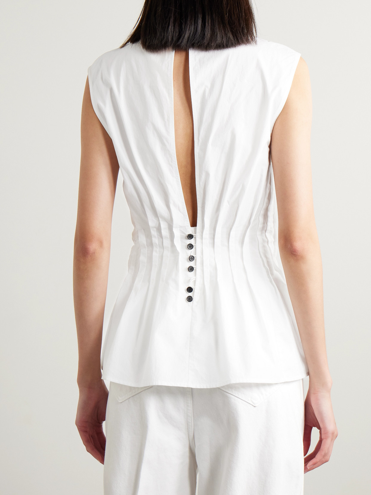 Khaite Westin Pleated Cotton-poplin Top In White