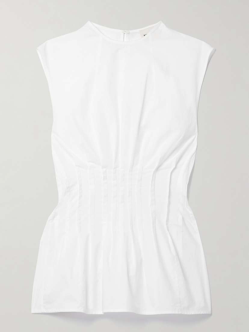 Khaite Westin Pintucked Cotton-poplin Top