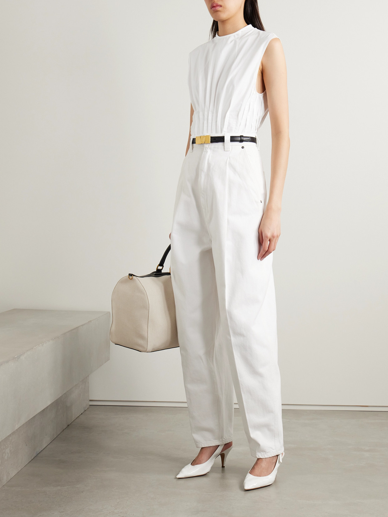 Khaite Westin Pleated Cotton-poplin Top In White