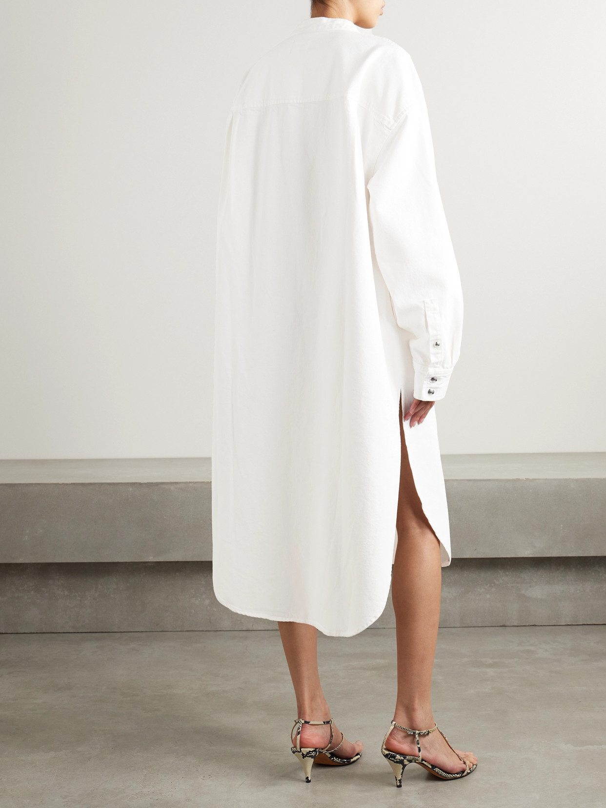 Shop Khaite Seffi Oversized Denim Midi Shirt Dress In White