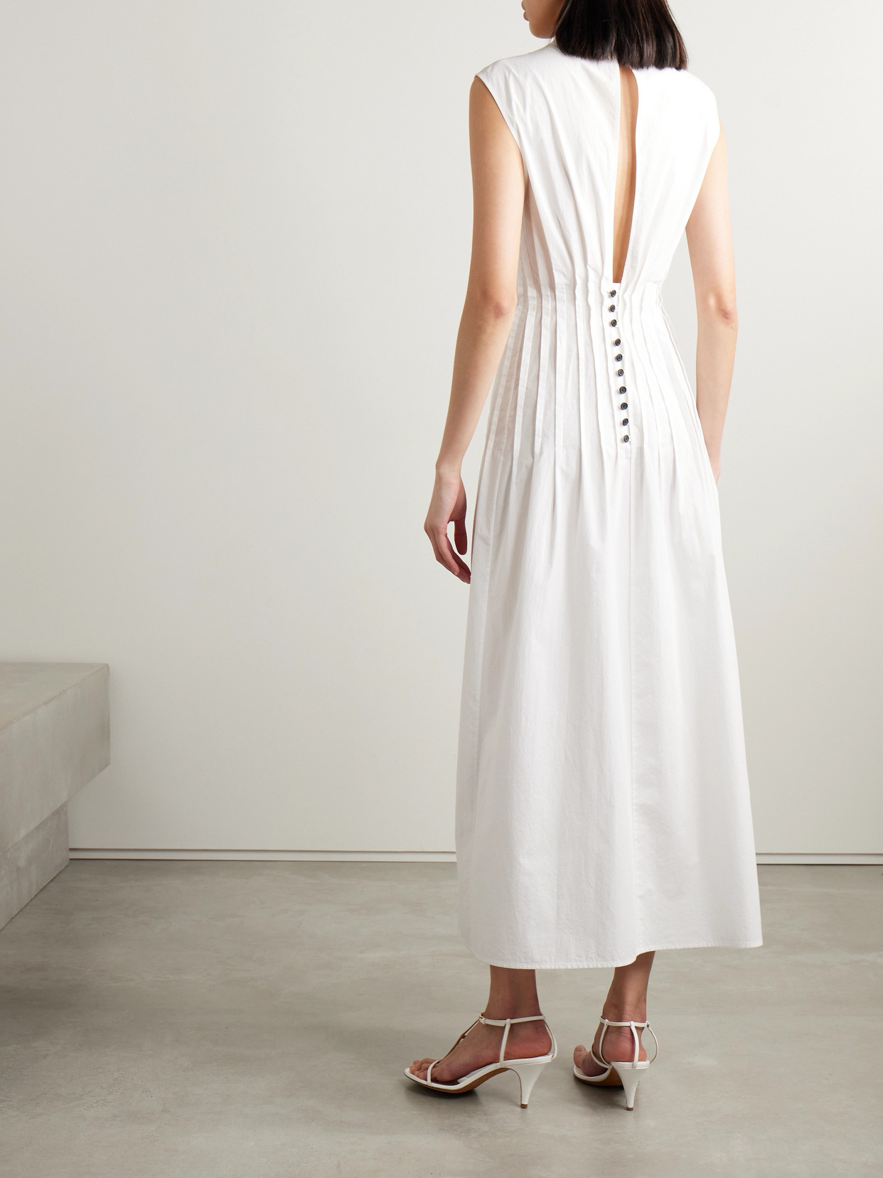 Shop Khaite Wes Pintucked Cotton-poplin Maxi Dress In White