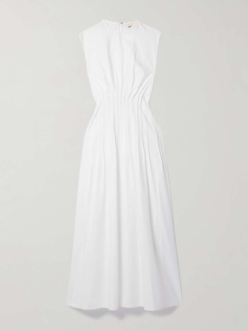 Khaite Wes Pintucked Cotton-poplin Maxi Dress