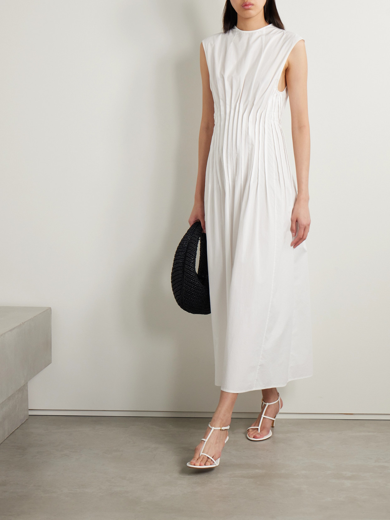 Shop Khaite Wes Pintucked Cotton-poplin Maxi Dress In White