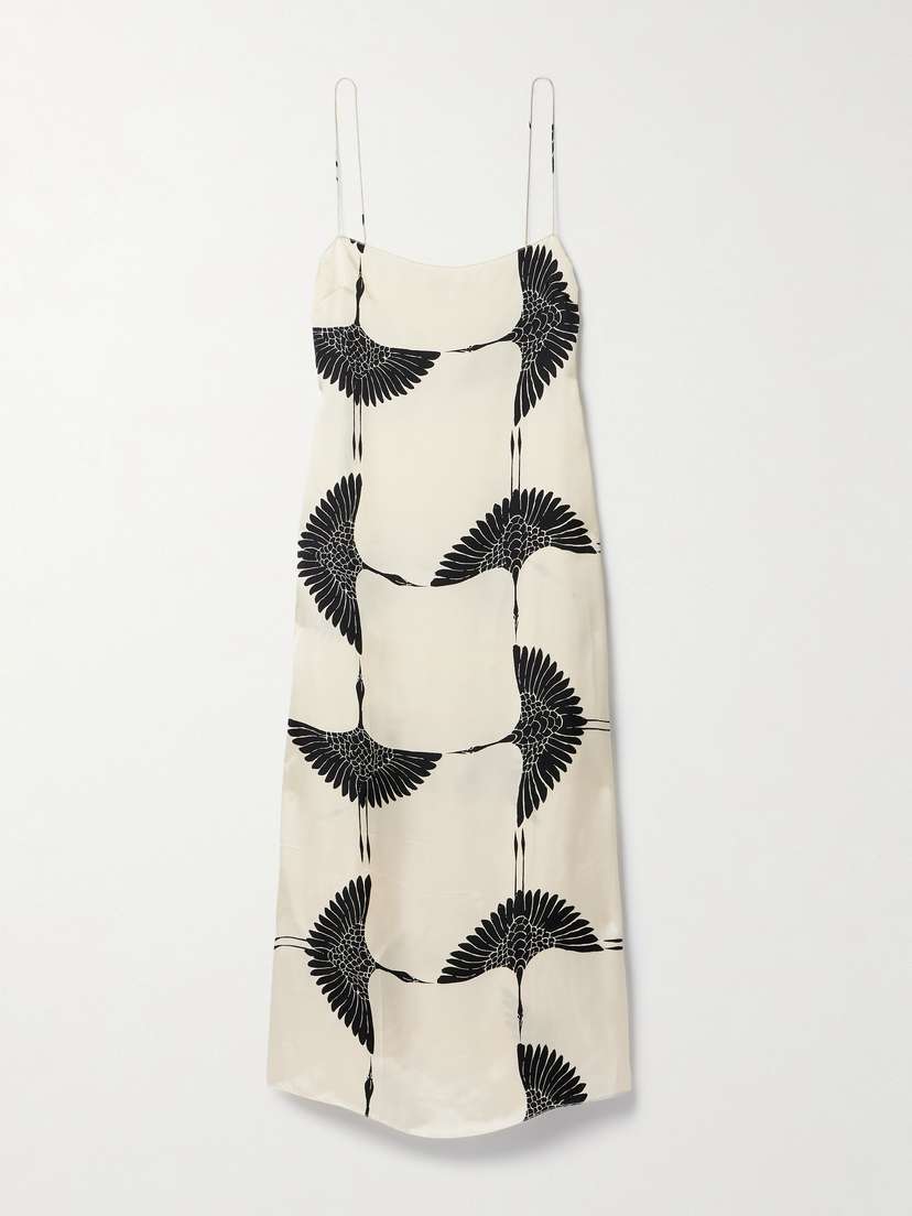 Khaite Sicily Printed Two-tone Satin Midi Dress
