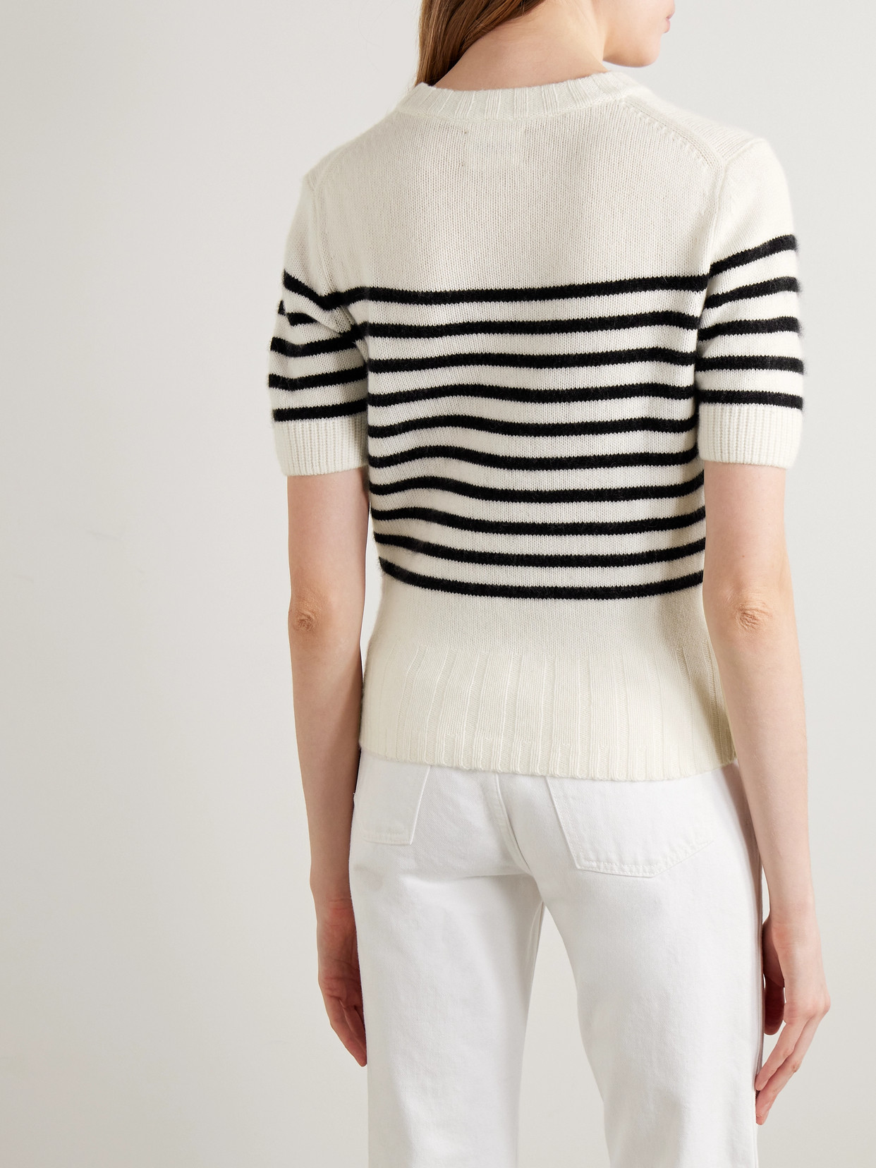 Shop Khaite Luphia Striped Cashmere T-shirt In White