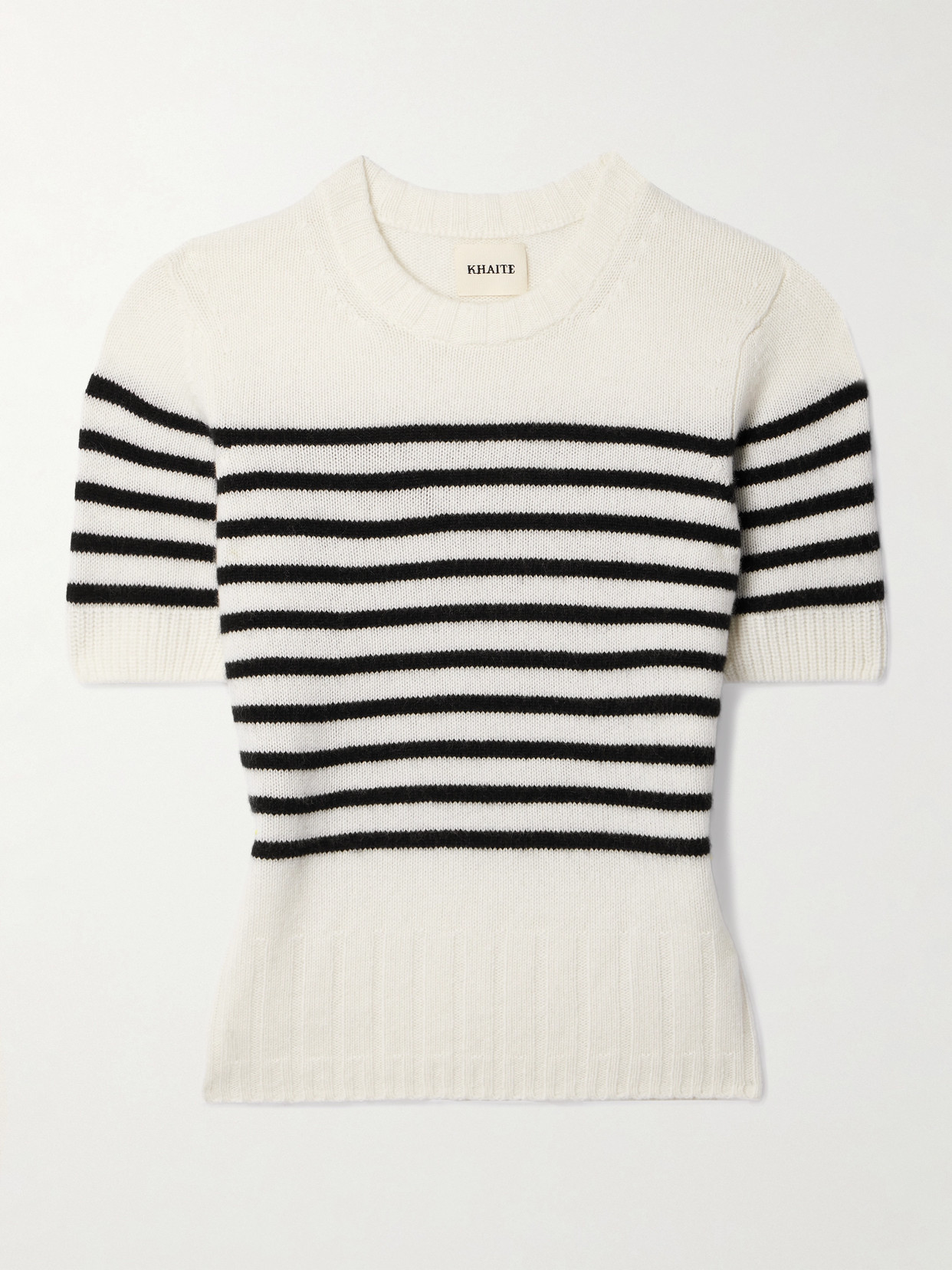 Shop Khaite Luphia Striped Cashmere T-shirt In White