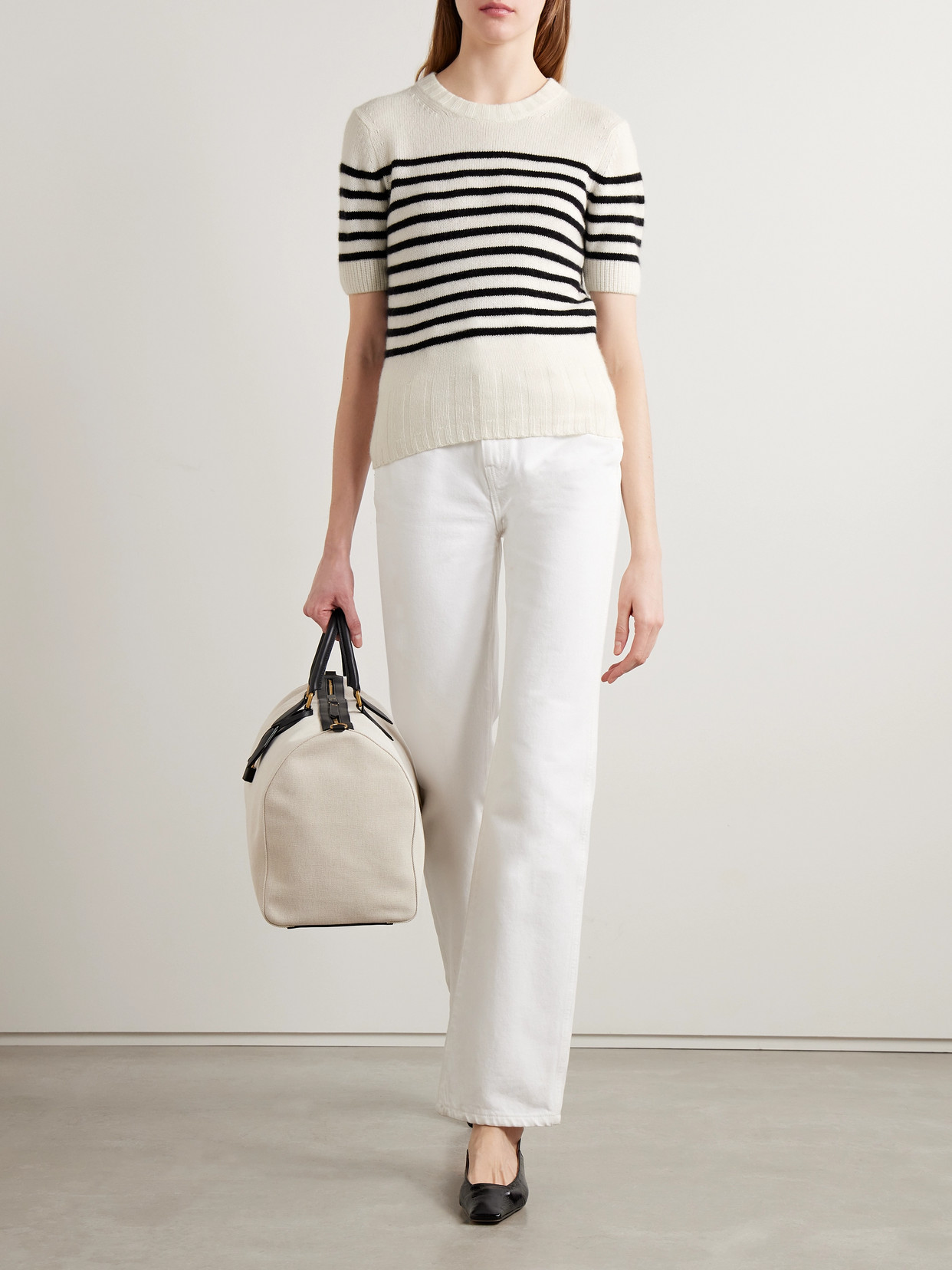 Shop Khaite Luphia Striped Cashmere T-shirt In White