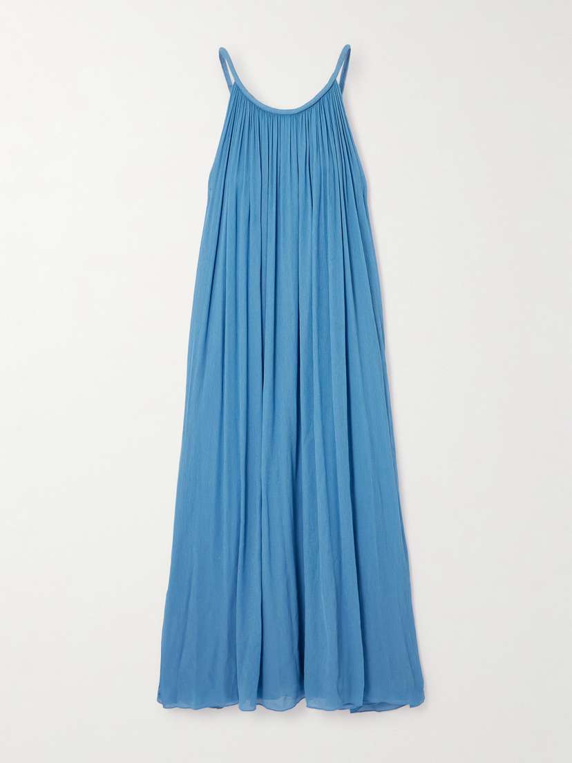 Chloé Gathered Cotton And Silk-blend Crepon Maxi Dress