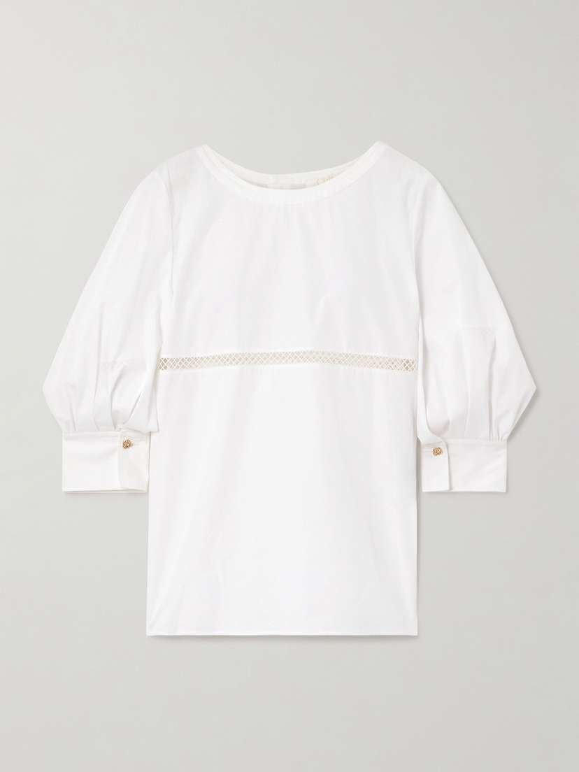 Chloé Crochet-trimmed Cotton-poplin Blouse