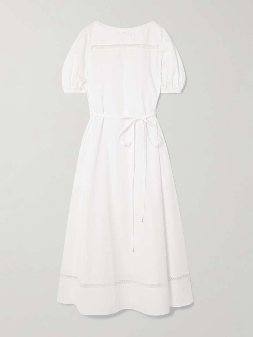 Chloé Belted Broderie Anglaise-trimmed Cotton-poplin Midi Dress