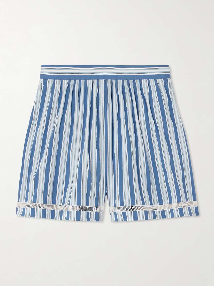 Chloé Embroidered Striped Cotton And Silk-blend Poplin Shorts - FR 34