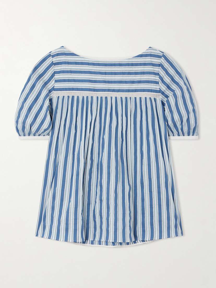 Chloé Embroidered Striped Cotton And Silk-blend Poplin Top