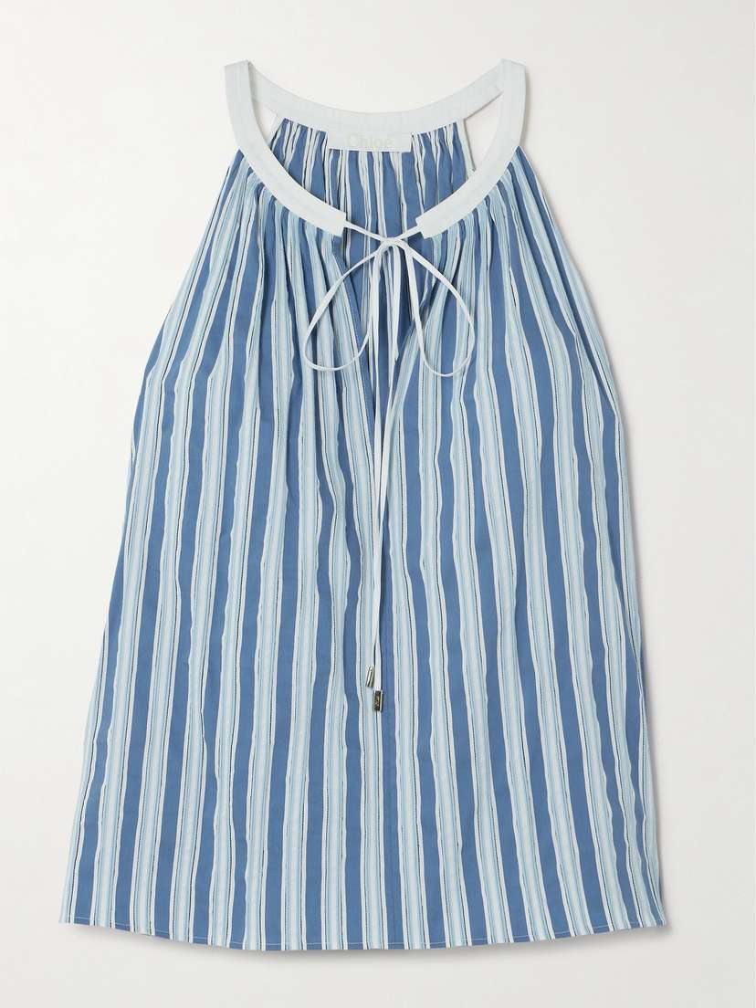 Chloé Cropped Striped Cotton And Silk-blend Poplin Top