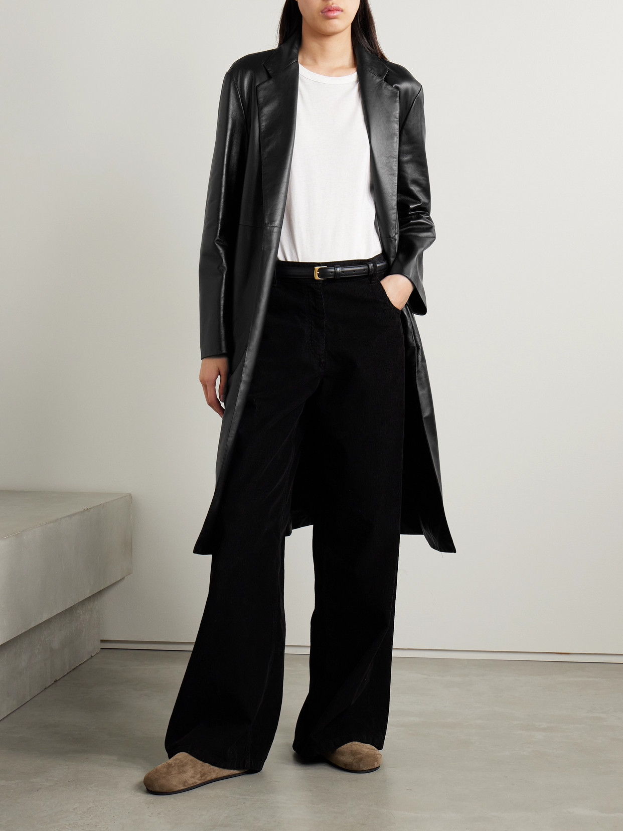 The Row Babil Leather Trench Coat In Black