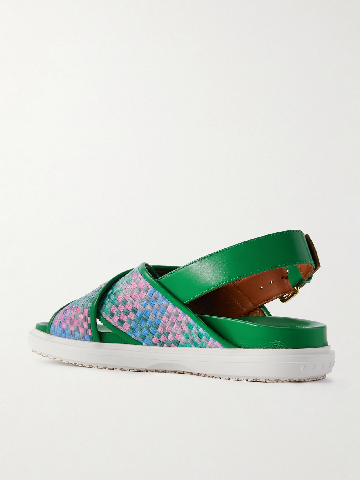 Shop Marni Fussbett Raffia And Leather Slingback Sandals In Green