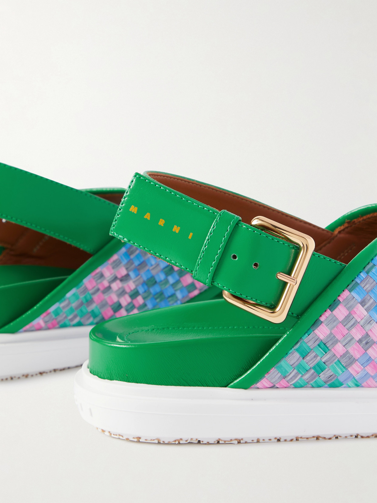 MARNI FUSSBETT RAFFIA AND LEATHER SLINGBACK SANDALS