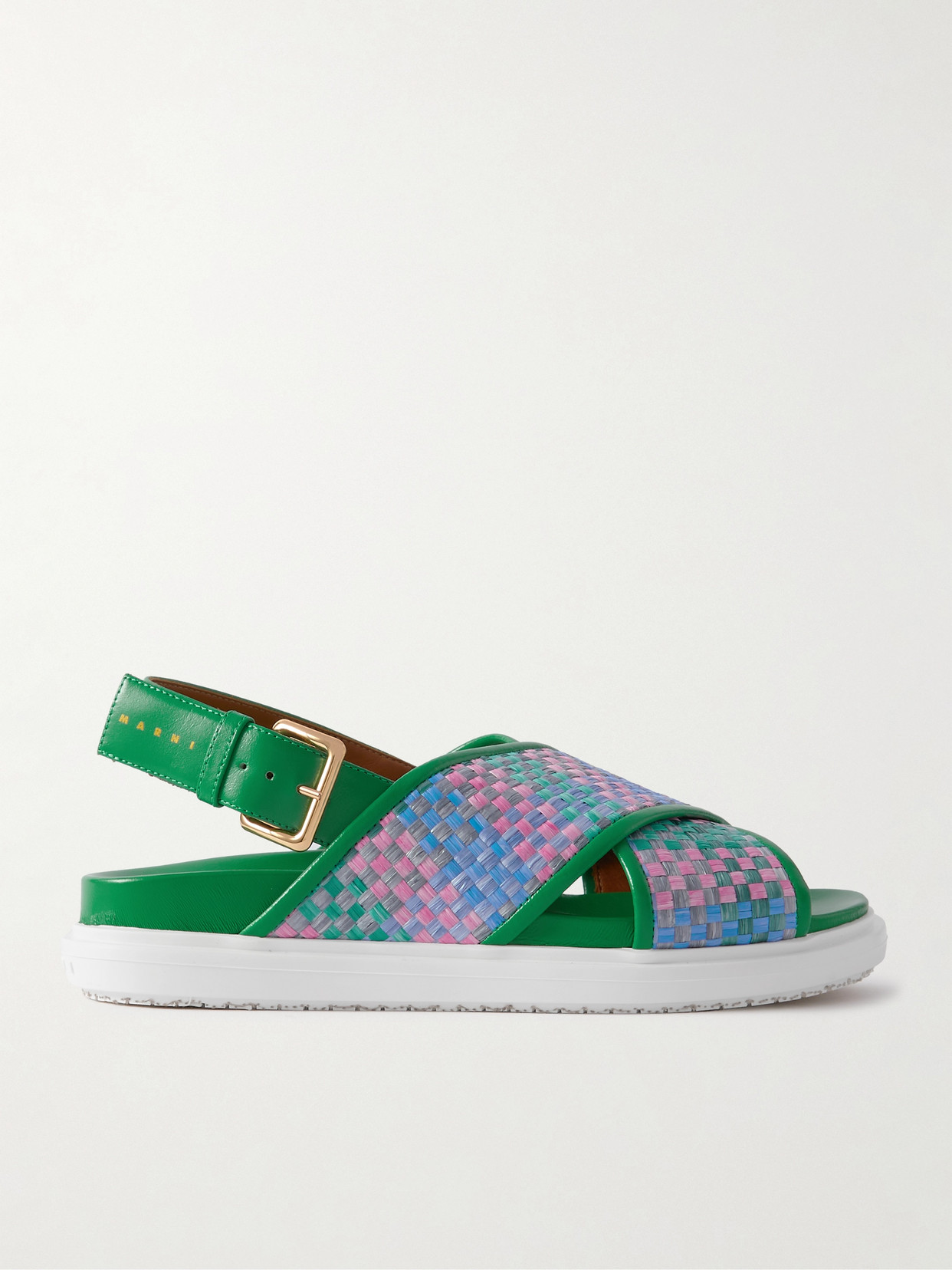 Shop Marni Fussbett Raffia And Leather Slingback Sandals In Green