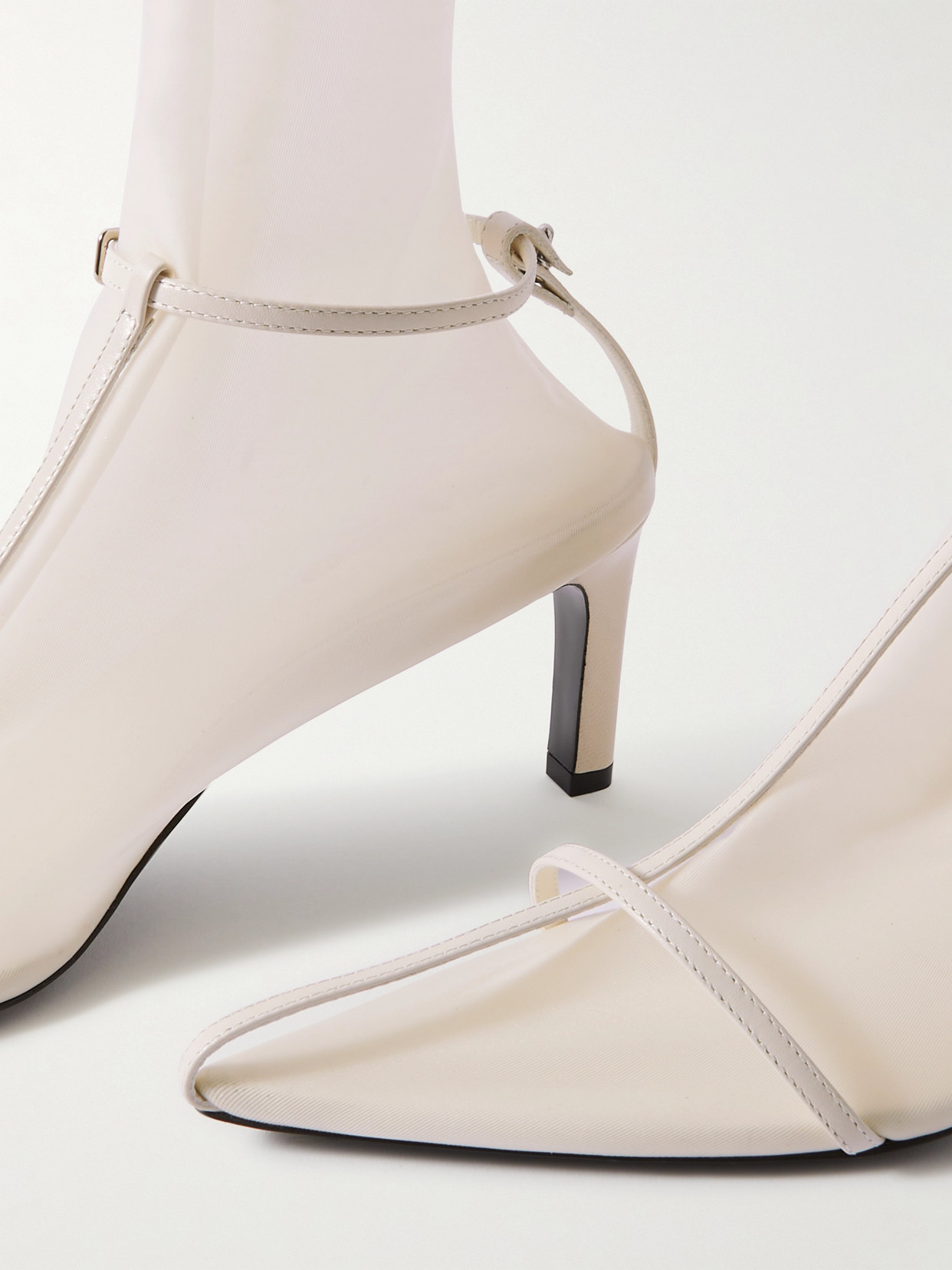 Jil Sander Stretch-mesh And Leather Knee Boots In Off-white