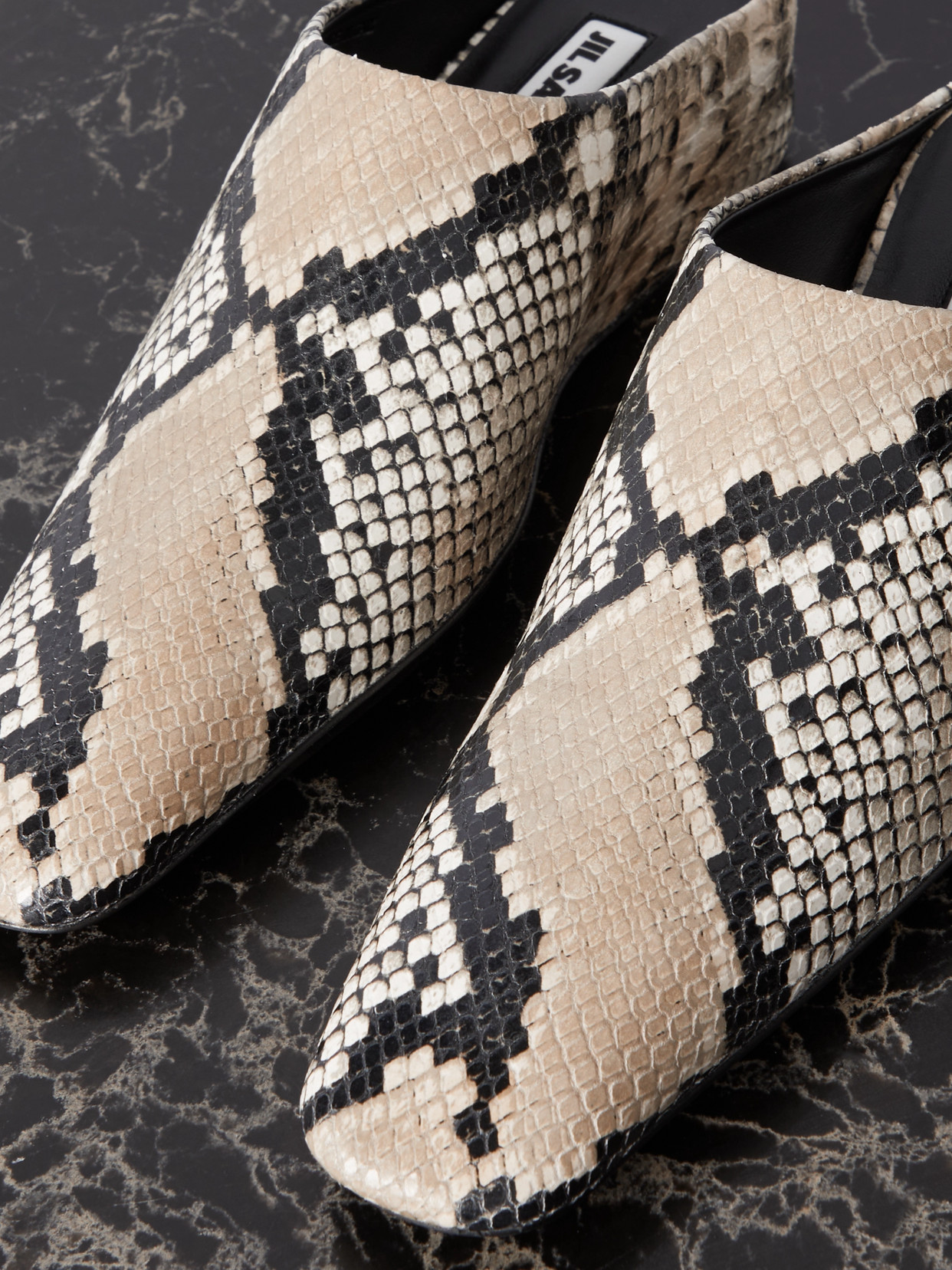 Shop Jil Sander Snake-effect Leather Mules In Animal Print