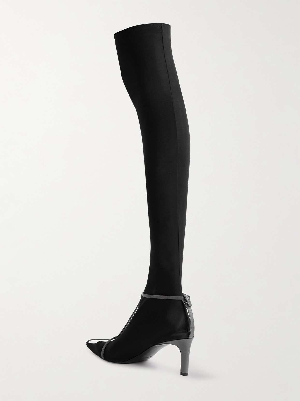 Stretch-Mesh And Leather Knee Boots