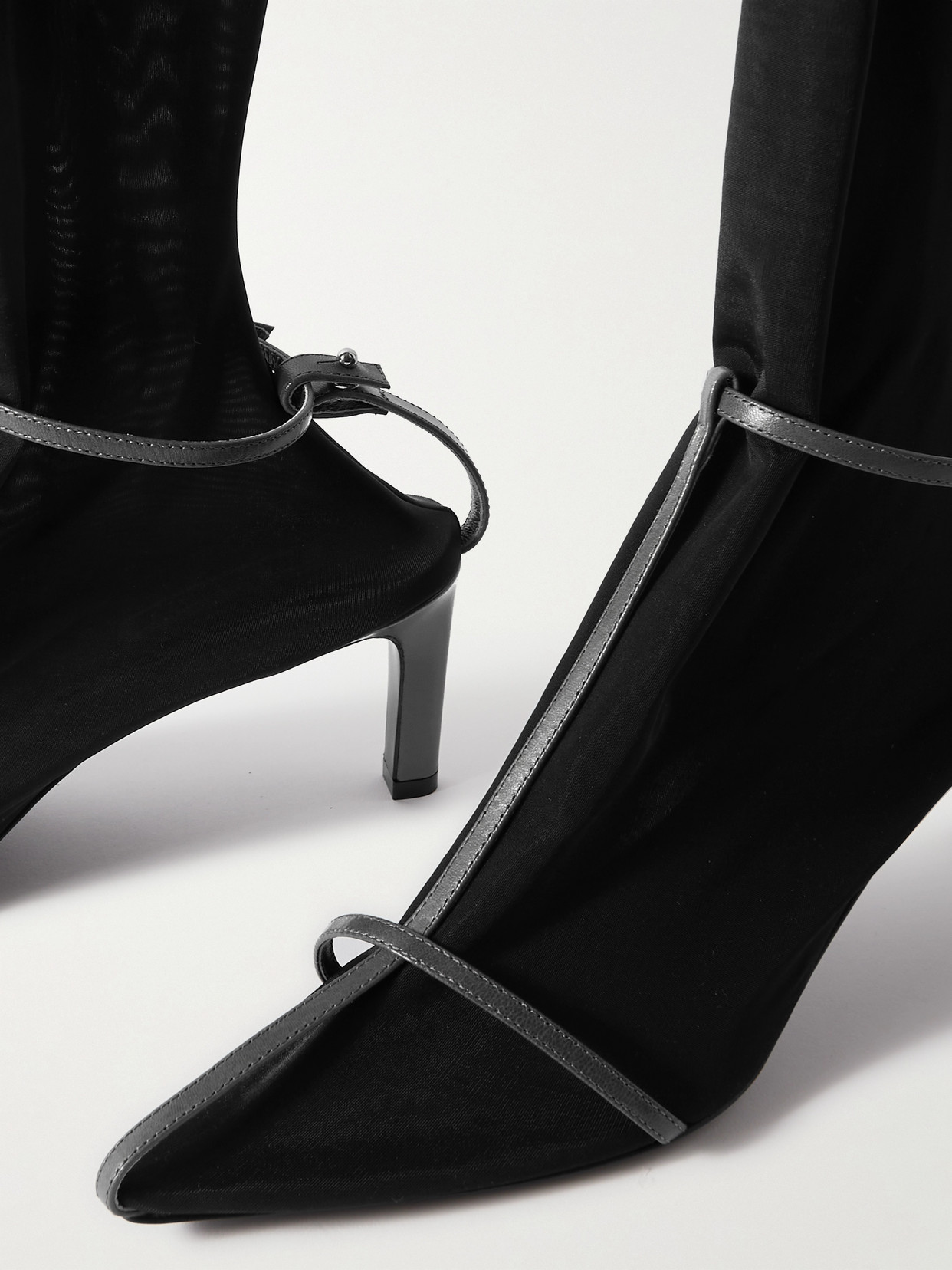 Stretch-Mesh And Leather Knee Boots