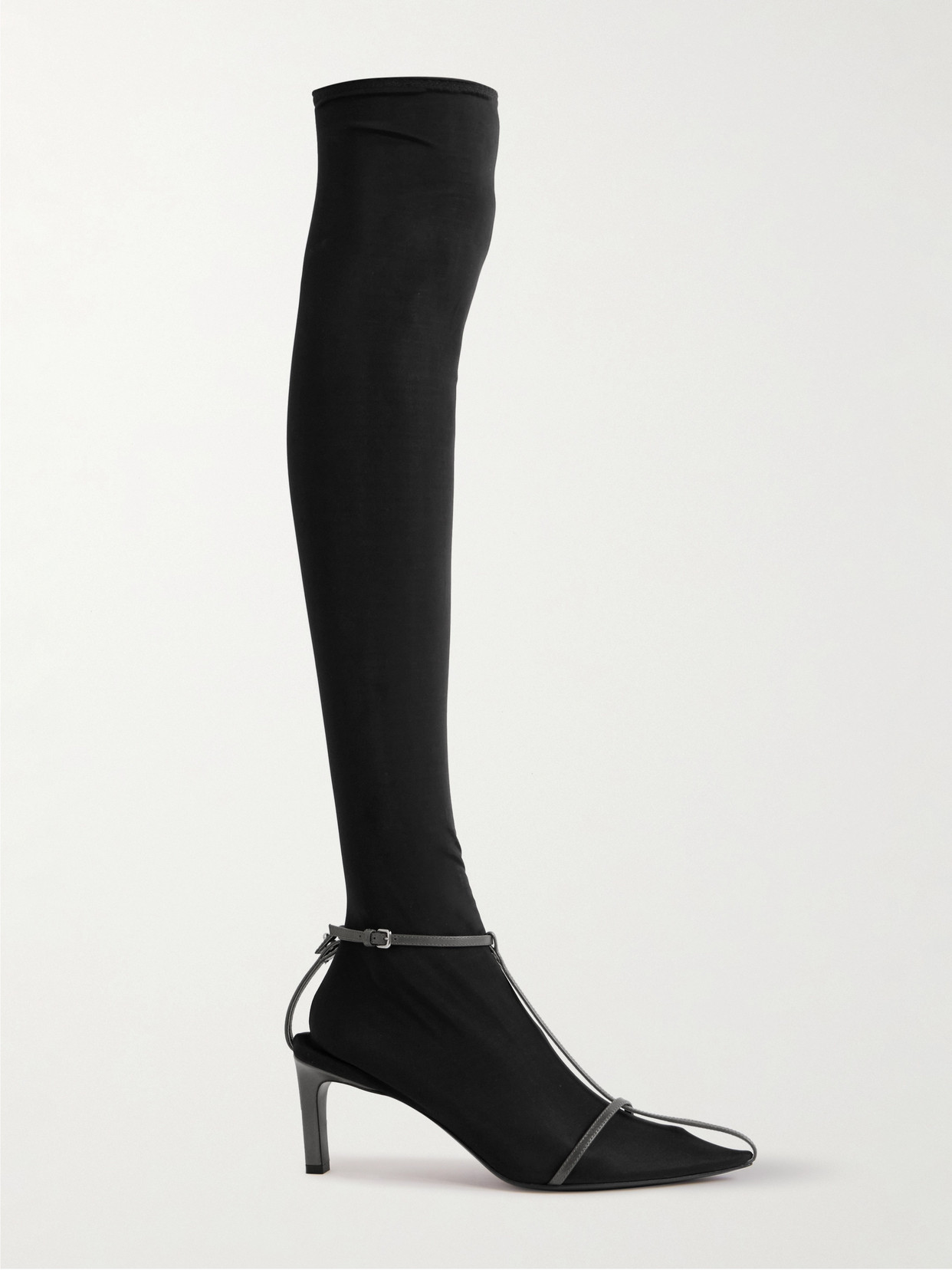Jil Sander Stretch-mesh And Leather Knee Boots In Black