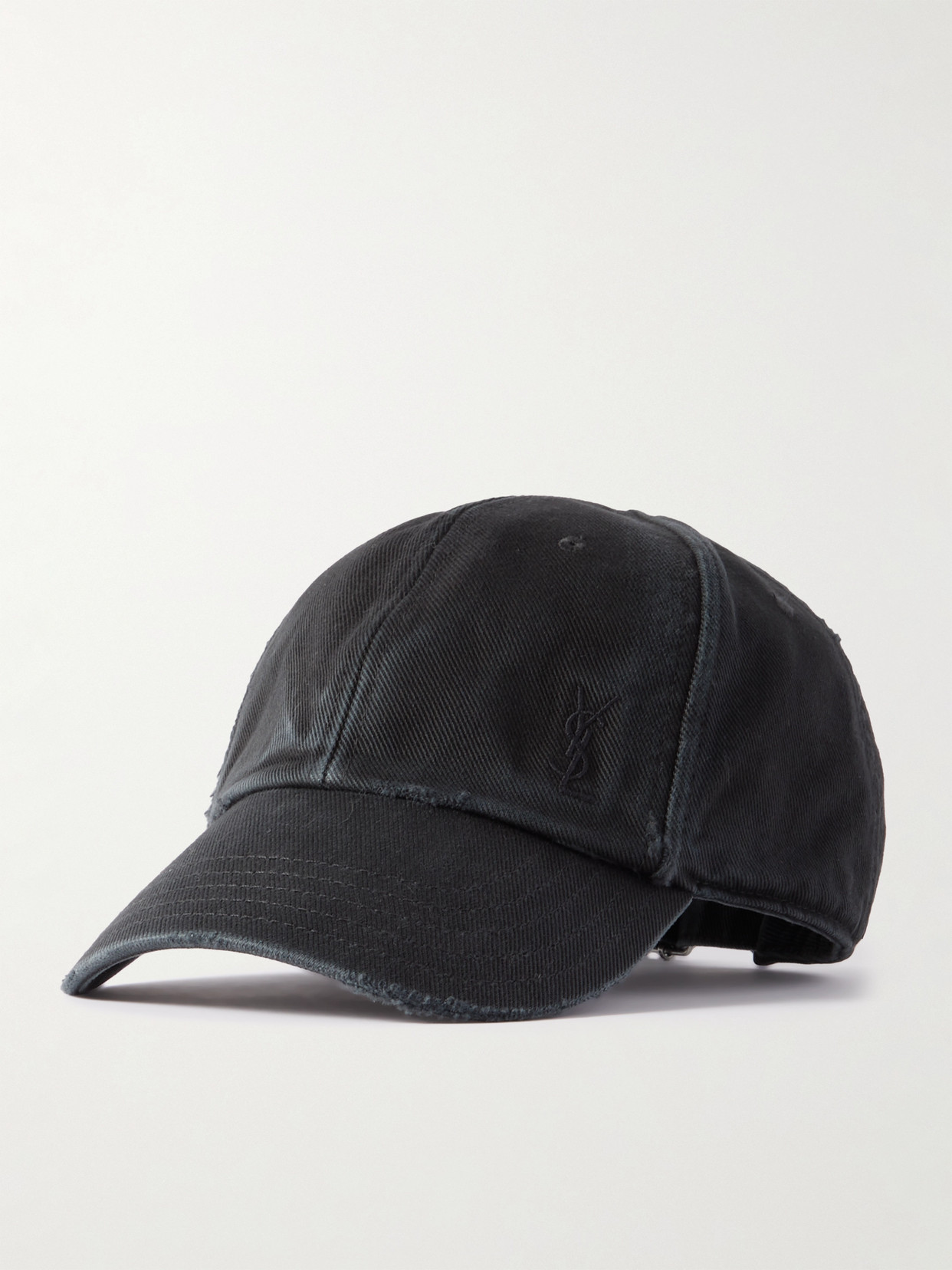 Saint Laurent Distressed Denim Hat In Black