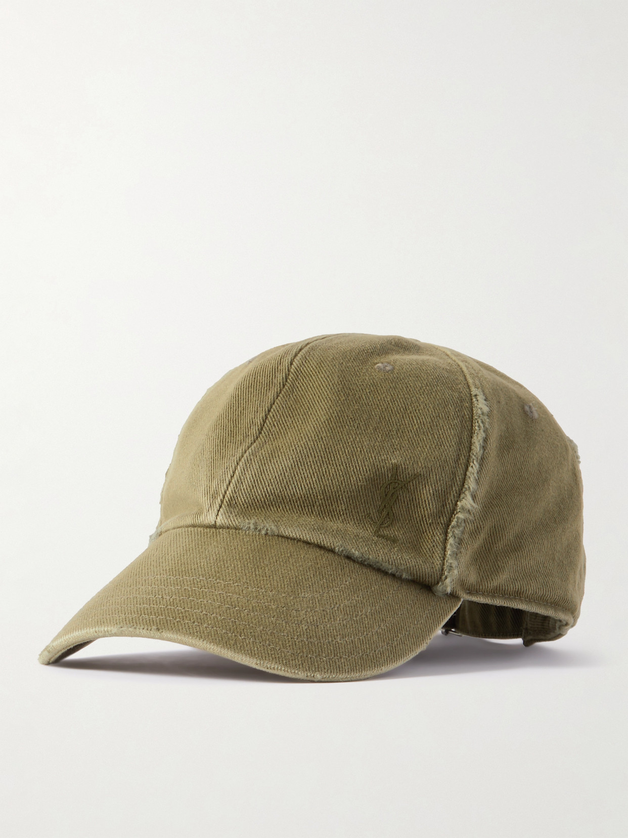 Shop Saint Laurent Distressed Denim Cap In Green