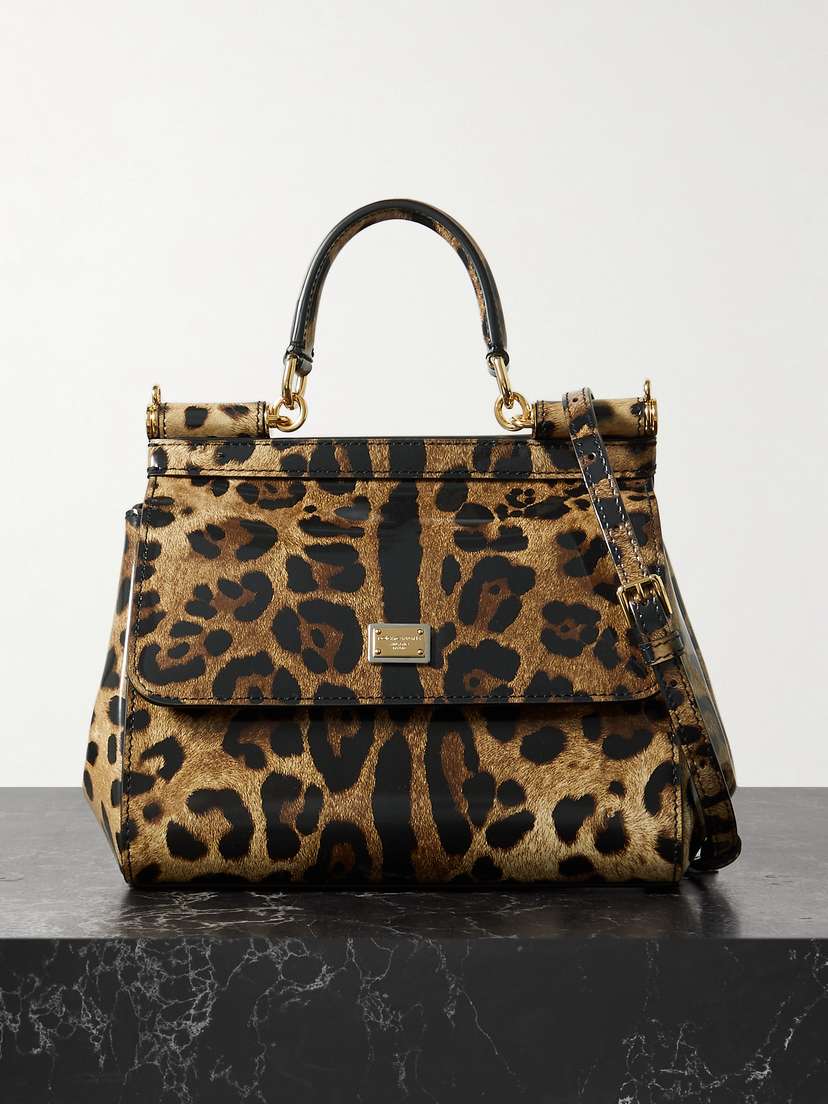 Dolce & Gabbana + Kim Kardashian Sicily Leopard-print Leather Glossed-shoulder Bag