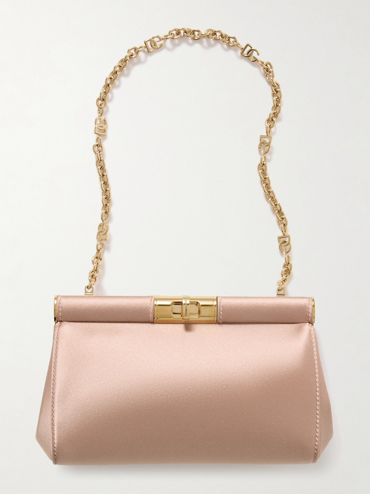 Dolce & Gabbana Satin Shoulder Bag With Engraved Logo In Neutrals
