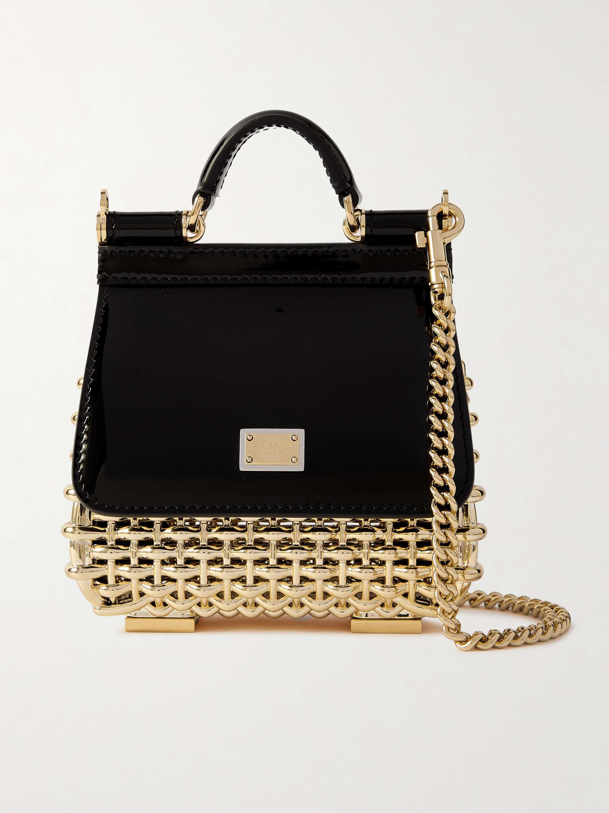 DOLCE&GABBANA Patent-leather and gold-tone shoulder bag