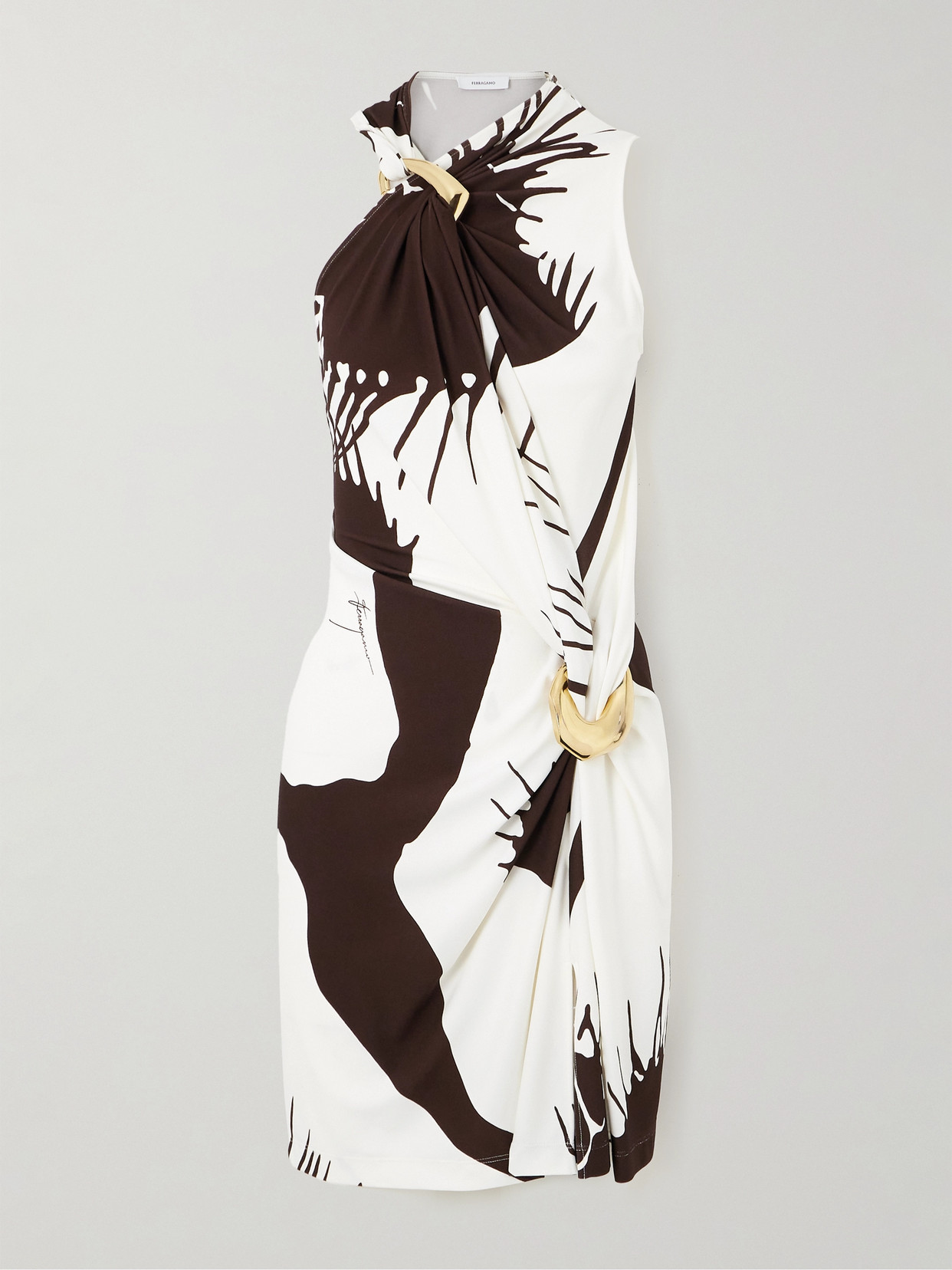Ferragamo - Venus Embellished Printed Stretch-jersey Dress - Brown